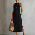 Women's Lace Patchwork Sleeveless Midi Dress - Black