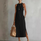 Women's Lace Patchwork Sleeveless Midi Dress - Black