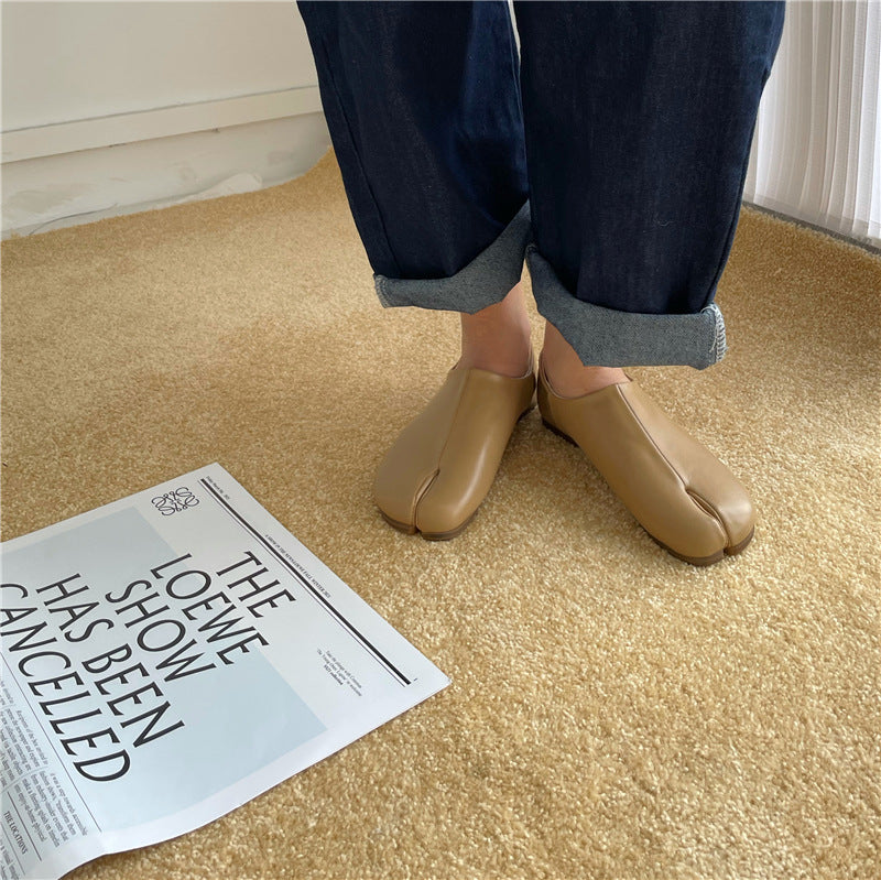 Retro Split Toe Tabi Flat Shoes Microfiber Pumps