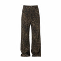 Vintage Leopard Print Mid Waist Straight Jeans