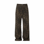 Vintage Leopard Print Mid Waist Straight Jeans