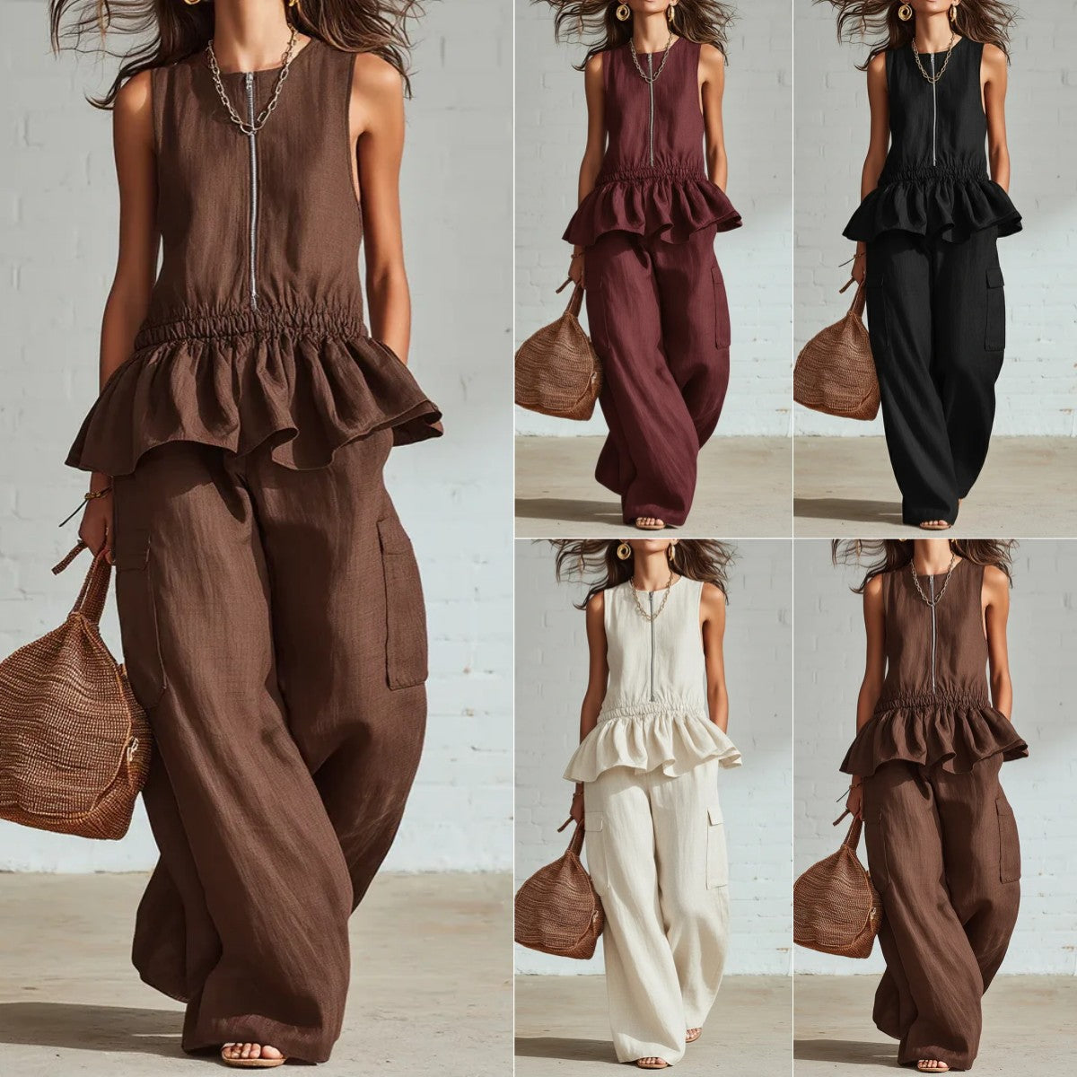 Pleated Tank Top & Wide-Leg Pants Set 