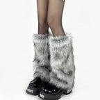 Gradient Faux Fur Boot Cover Leg Warmers - Gray