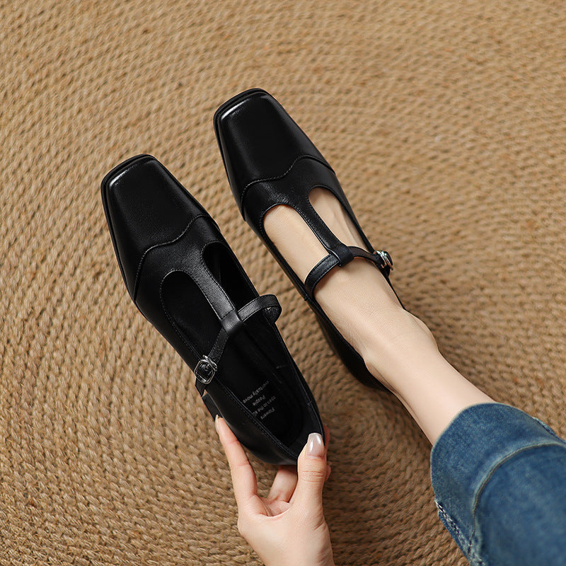 Chunky Mid-Heel Square Toe Pumps