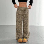 Leopard Print Loose Straight Leg Casual Trousers