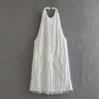 Halter Sleeveless Tassel Hem Mini Dress - White