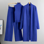 Knit Vest & Long Cardigan & Wide-Leg Pants 3-Piece Set - Blue