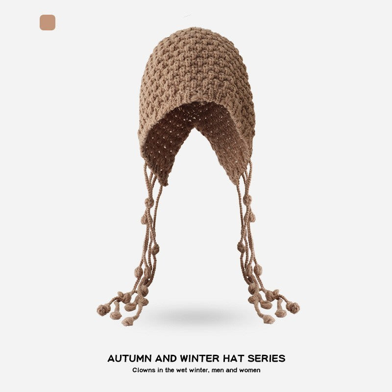 Handmade Crochet Tassel Hollow Bucket Hat - Tassel Deep Khaki