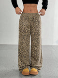 Leopard Print Loose Straight Leg Casual Trousers
