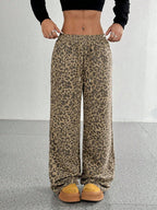 Leopard Print Loose Straight Leg Casual Trousers