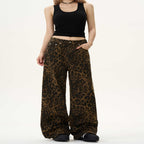 Vintage Leopard Print Mid Waist Straight Jeans