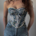 Floral Fishbone Lace-Up Drawstring Slim Crop Vest