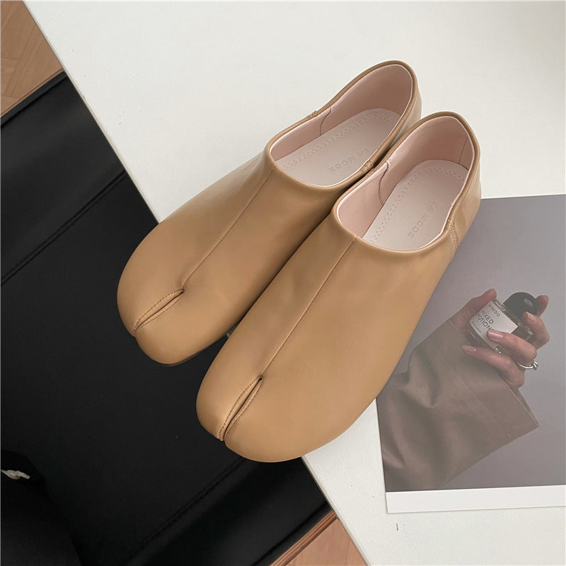 Retro Split Toe Tabi Flat Shoes Microfiber Pumps