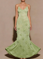Hand-Crochet Sequin Floral Halter Maxi Dress - Bolt Light Green