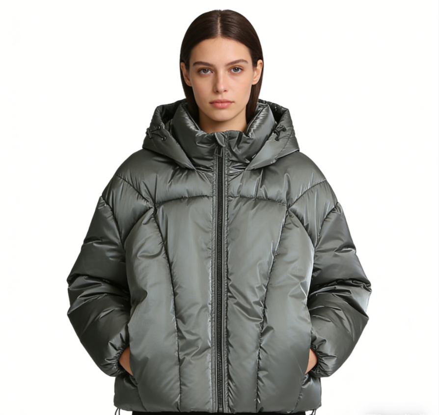Hooded Loose Metallic Puffer Cotton Coat