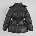 Hooded Drawstring Slim Zip-Up Cotton-Padded Coat - Black
