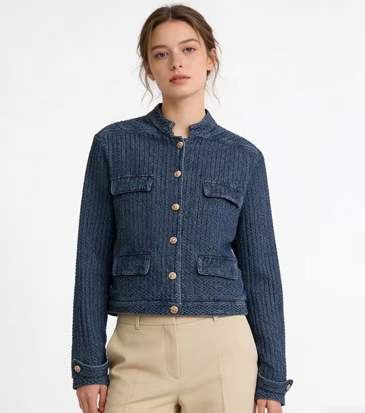 Loose Long Sleeve Classic Denim Jacket - Blue