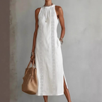 Women's Lace Patchwork Sleeveless Midi Dress -White