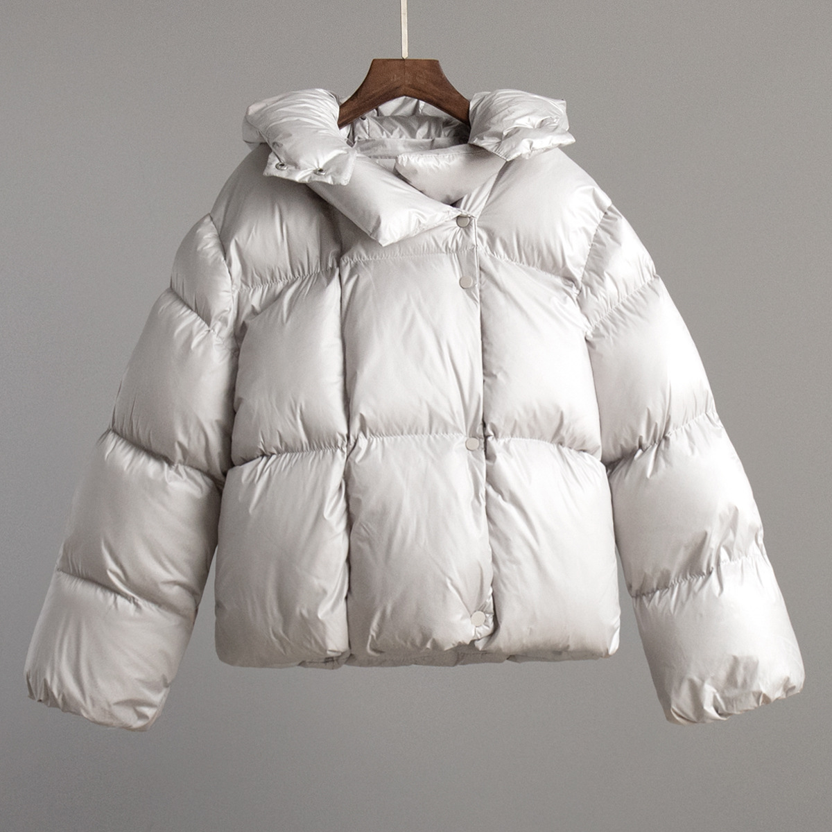 Oversized Puffer Bread Coat Cotton-Padded Jacket - Light Gray