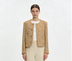 Patchwork Pocket Long Sleeve Short Coat - Beige