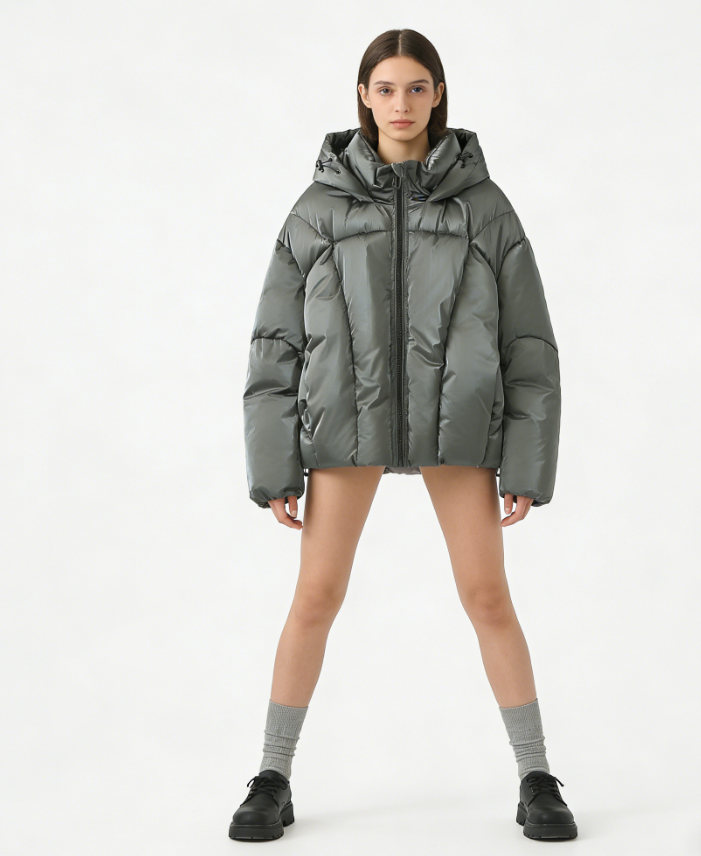 Hooded Loose Metallic Puffer Cotton Coat