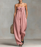 Women's Strapless Ruched Jumpsuit - Pink