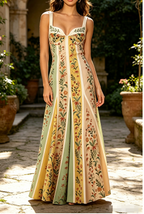Vintage Print High-Waist A-Line Maxi Dress - Print