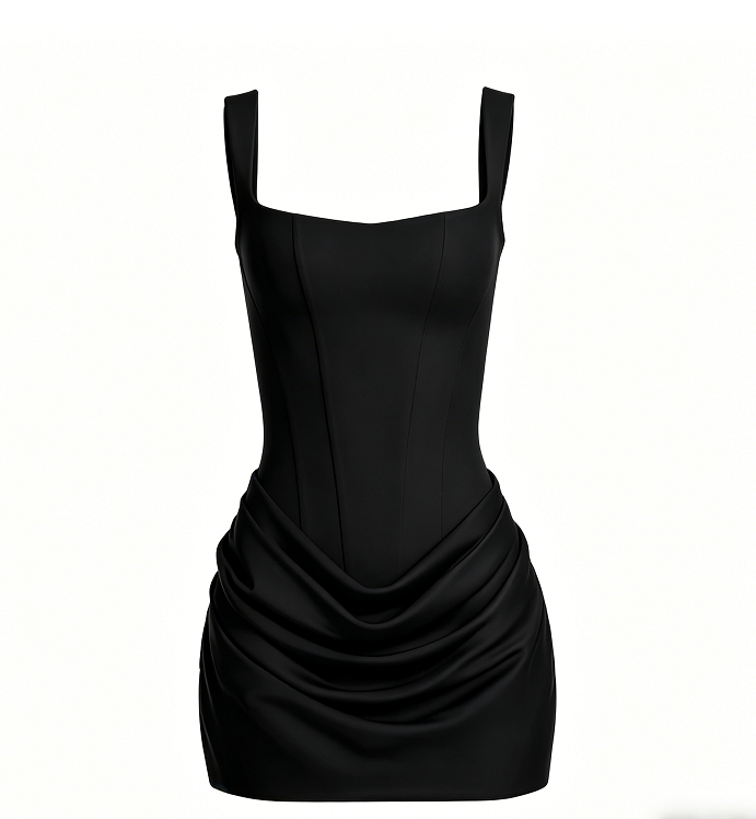 Sleeveless Corset Midi Dress - Black