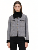 Korean Color-Block Wool Pocket Short Coat - Gray