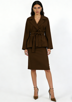 Retro Lace-Up Belted Woolen Coat - Brown