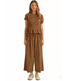 Sleeveless Top & Pleated High-Waist Wide-Leg Pants Set - Brown