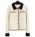 Korean Color-Block Wool Pocket Short Coat - Beige