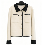 Korean Color-Block Wool Pocket Short Coat - Beige