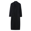 Faux Fur Collar Shoulder-Padded Waist-Cinching Long Wool Coat - Black