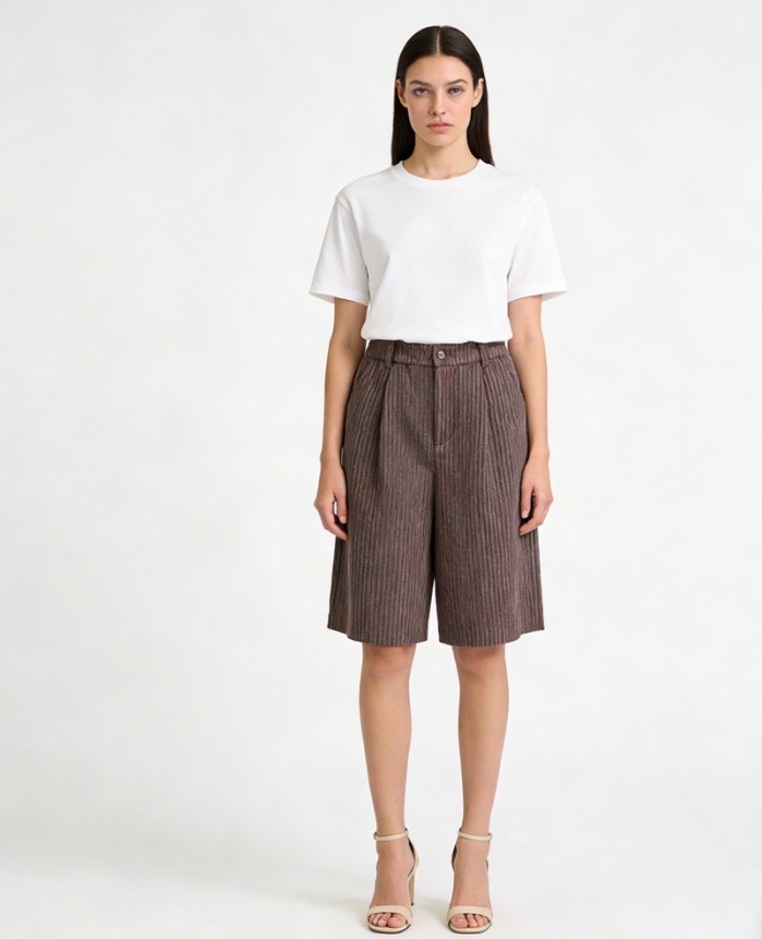 High-Waist Zipper Wool-Blend Straight Cropped Pants