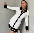 Black White Ruffle High Waist Knit Mini Dress - Black And White