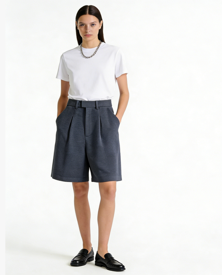 High-Waist Straight-Leg Cropped Trousers - Gray