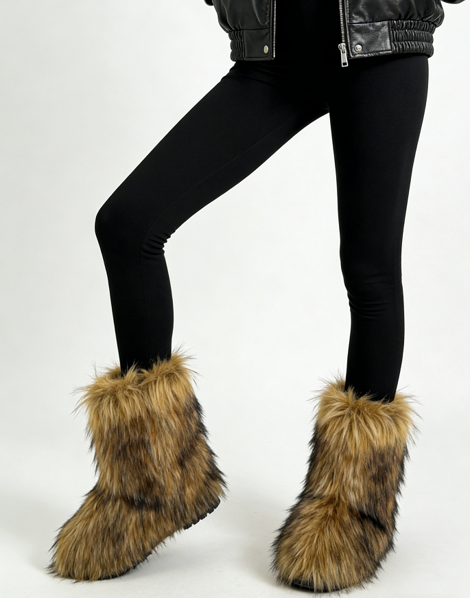 Faux Raccoon Fur Fluffy Short Snow Boots