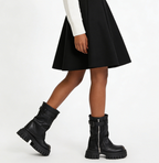 Denim Leather Lace-Up Chunky Heel Ankle Boots