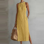 Women's Lace Patchwork Sleeveless Midi Dress - Yellow