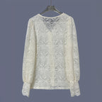 V-Neck Lace Trim Button-Down Blouse - Apricot