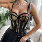 Printed Fishbone Underwire Backless Strap Tank Top