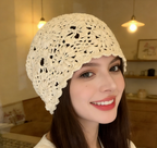 Handmade Crochet Tassel Hollow Bucket Hat - Hand Crocheting Beige