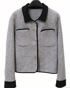 Korean Color-Block Wool Pocket Short Coat - Gray