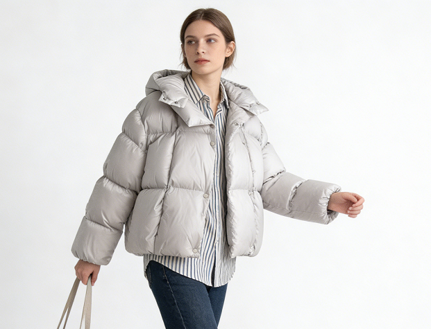 Oversized Puffer Bread Coat Cotton-Padded Jacket - Light Gray