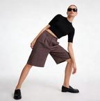 High-Waist Zipper Wool-Blend Straight Cropped Pants