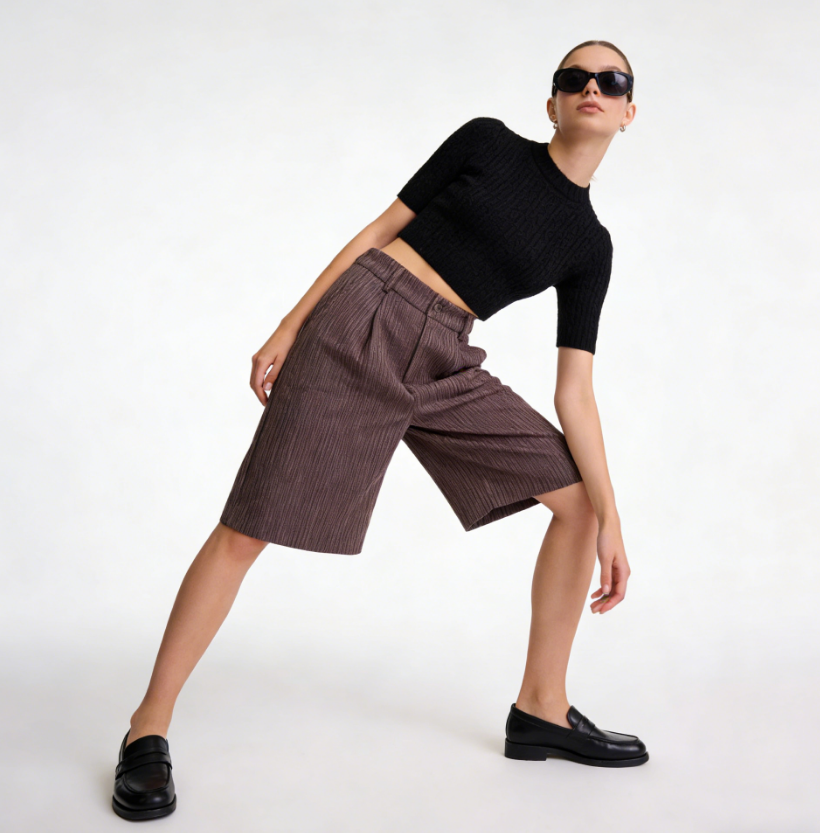 High-Waist Zipper Wool-Blend Straight Cropped Pants
