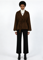 Retro Lace-Up Belted Woolen Coat - Brown