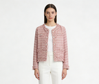 Plaid Tweed Loose Long Sleeve Cardigan Coat - Pink