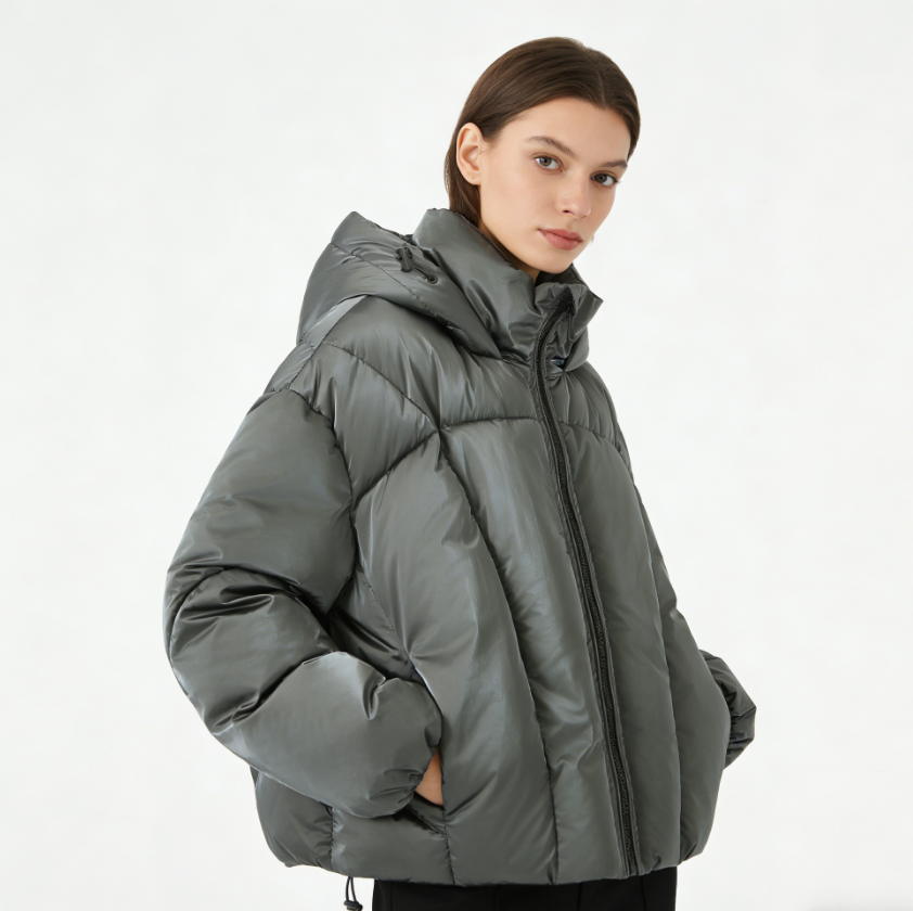 Hooded Loose Metallic Puffer Cotton Coat